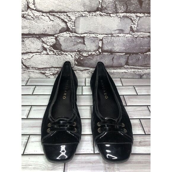 Mascaro Black Suede Patent Square Toe Ballet Flats Shoes Women’s Sz 38.5EU/8M US - Picture 5 of 16